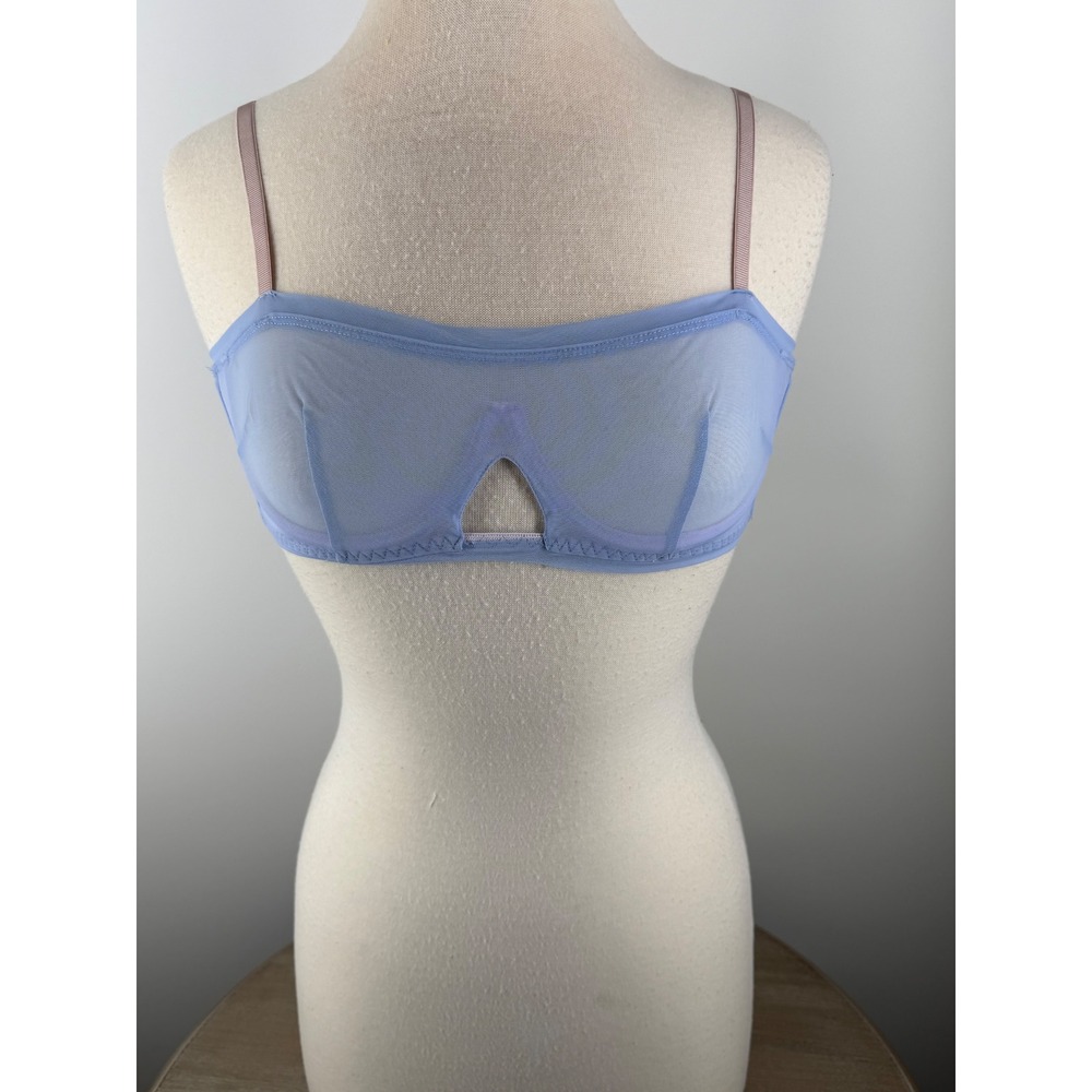 WE ARE HAH Blue Sheer Mesh‎ Bralette Periwinkle Straps Keyhole Cutout Bra 30-38C